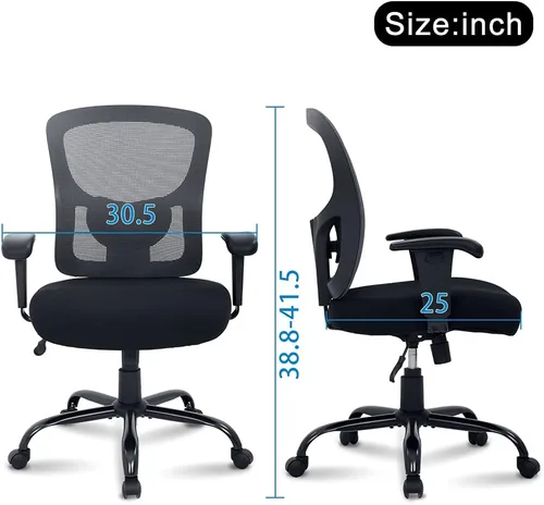 Vista 2 de Silla de oficina grande y alta, silla de computadora resistente de 400 libras con soporte lumbar, sillas ergonómicas de malla giratoria de respaldo