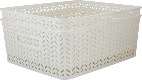 Vista 11 de Simplify Paquete de 3 cestas de almacenamiento pequeñas en espiga, dimensiones: 10 x 8 x 4 pulgadas, diseño de espiga, peso ligero, ideal para baño