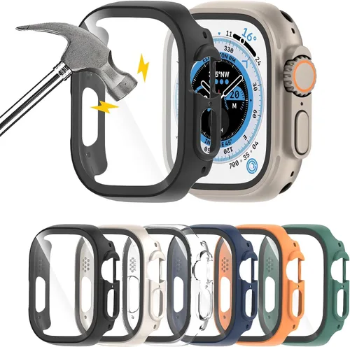 Vista 9 de Juego de 6 fundas para Apple Watch 40 mm SE 2 (2024) Series 6, Series 5, Series 4 con protector de pantalla de vidrio templado, funda protectora