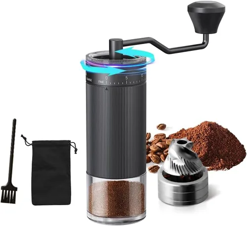 Vista 9 de Molinillo de café de mano, rebaba cónica para expreso, prensa francesa, vertido, doble rodamiento, capacidad de ajuste externo, 0.88 oz