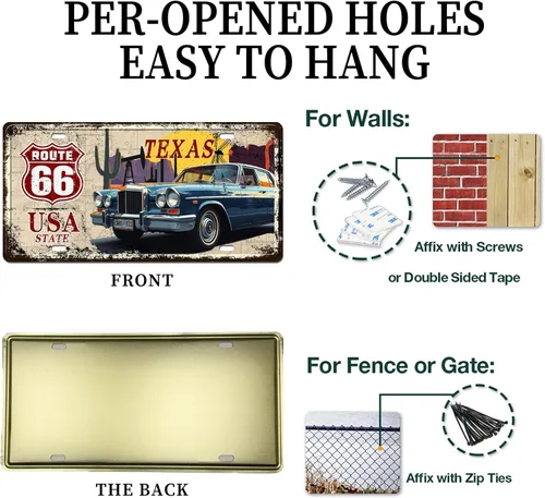 Vista 3 de Texas Route 66 - Letrero decorativo para placa de matrícula vintage de Estados Unidos, 12 x 6 pulgadas