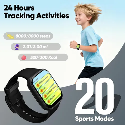 Vista 4 de Reloj inteligente para niños, no necesita aplicación/teléfono, pantalla táctil HD, rastreador de actividad física con frecuencia cardíaca, monitor