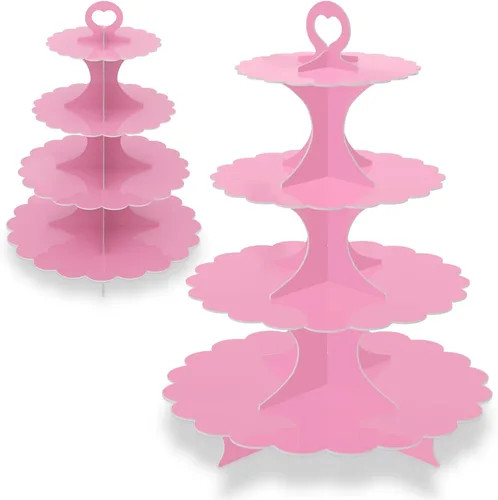 Vista 15 de Soporte redondo negro para cupcakes de 4 niveles, paquete de 2, elegante exhibición de postres para bodas, fiestas, cumpleaños