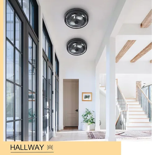 Vista 7 de Luz de techo de montaje empotrado Luminzone con pantalla de vidrio transparente, 2 luces, iluminación de estilo granja para interior y exterior
