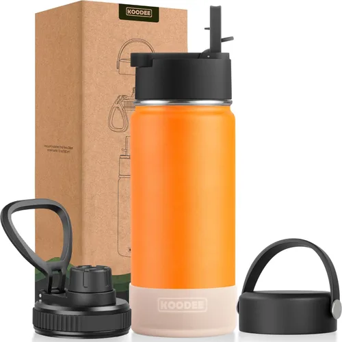Vista 15 de koodee Botella de agua para niños, botella de agua de acero inoxidable de 12 onzas con aislamiento al vacío para la escuela, botella de agua de boca