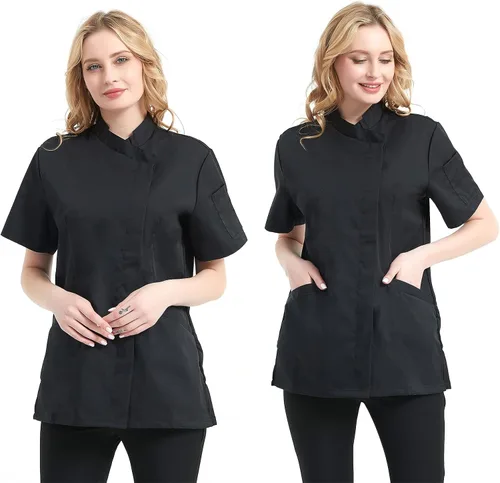 Vista 3 de TOPTIE Chaqueta de chef de manga corta para mujer