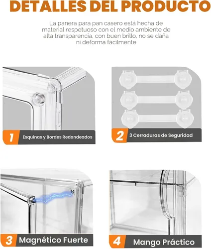 Vista 8 de Caja de pan, cajas de pan grandes para encimera de cocina, contenedor de almacenamiento de pan ajustable de 4 capas, cajas transparentes