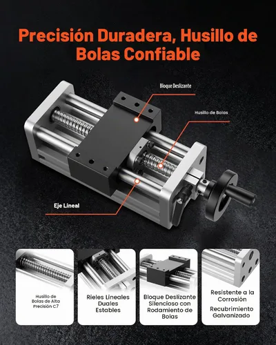 Vista 3 de VEVOR Actuador de etapa lineal, carrera efectiva de 100 mm, guía de movimiento lineal CNC de husillo de bolas, eje óptico doble, C7 de alta