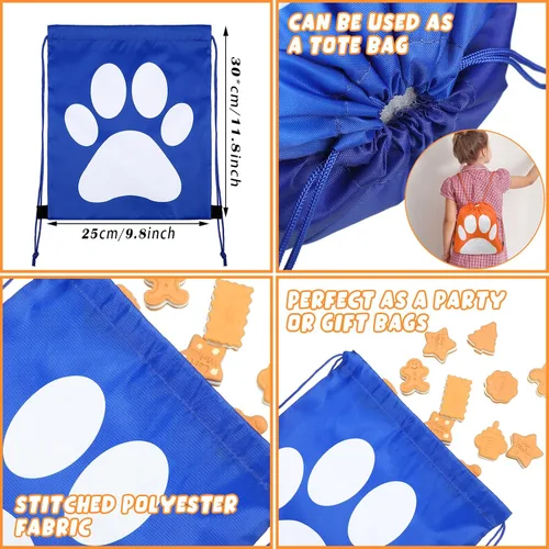Vista 3 de Shappy 24 mochilas con cordón y estampado de patas, bolsa con cordón para cachorros, bolsas reutilizables a granel para regalo de dulces