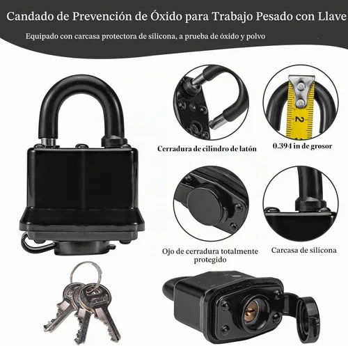 Vista 3 de Cerradura de cadena resistente, cadena de seguridad endurecida de 0.315 in de grosor con candado con llave resistente a la intemperie, perfecto