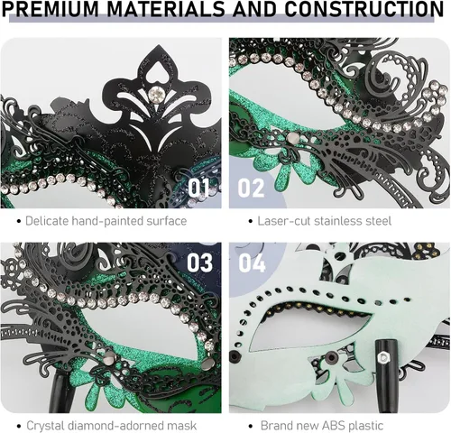 Vista 6 de Hoshin Máscara de mascarada con palo, decoraciones de Mardi Gras, máscaras venecianas para mujer