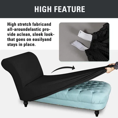 Vista 4 de Funda elástica para tumbona sin brazos, funda de alta elasticidad para sofá reclinable para muebles de mascotas, fundas para diván ultra suave Negro