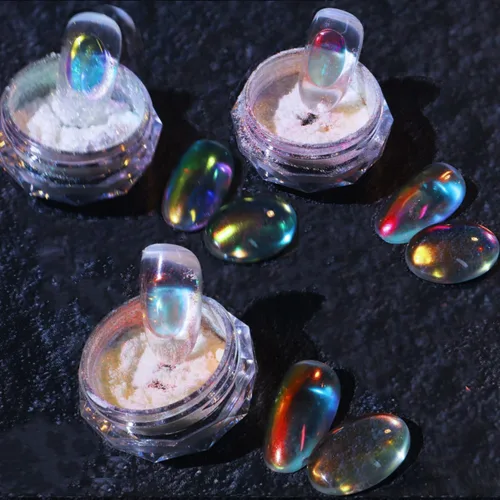 Vista 7 de 2 polvos de uñas de cromo perlado, aurora transparente hielo, pigmento iridiscente camaleón blanco para uñas, purpurina nacarada de alto brillo