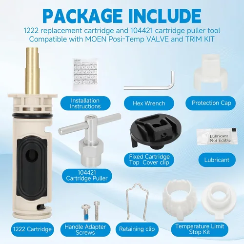 Vista 8 de Shower Cartridge Kit Replacement for Moen 1222/1222B Cartridge 1222 Cartridge with Remove Tool & Adapter Kit