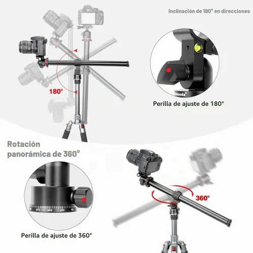 Vista 3 de Koolehaoda Brazo de extensión de trípode de 16.5" con columna central horizontal, extensión de boom de 28mm con base giratoria rotativa de 360°