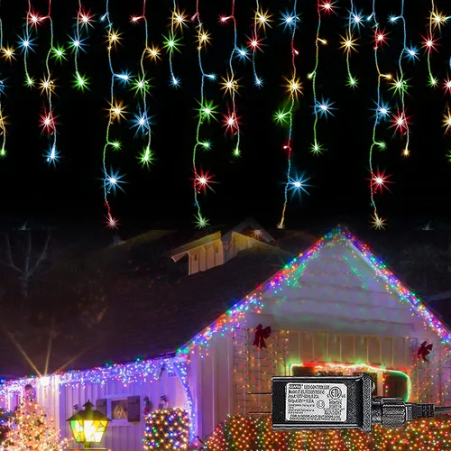 Vista 8 de Dazzle Bright Luces de carámbano de Navidad, 88.5 pies, 1080 LED, 8 modos, cortina de luces con 180 gotas, tira de luces de Navidad para decoración