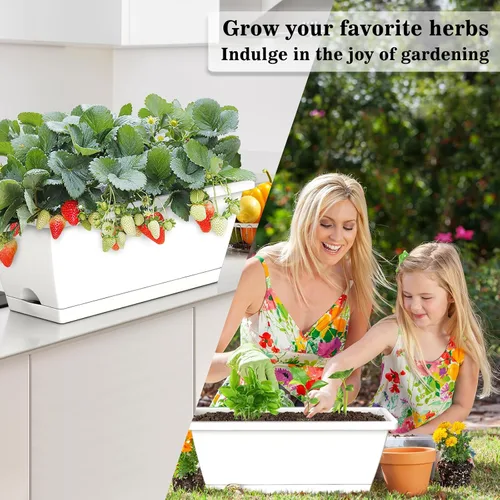 Vista 4 de Jardineras para jardinería doméstica, 8 unidades, 17 pulgadas de largo para alféizar de ventana al aire libre, cajas rectangulares de plástico