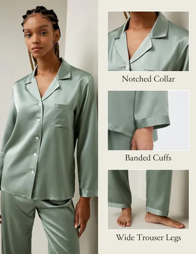 Vista 3 de LilySilk - Conjunto de pijama de seda para mujer, cómoda, de dos piezas, de manga larga, Seda de morera auténtica de 16 momme Verde aguacate
