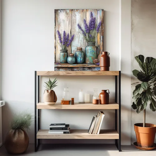 Vista 5 de gaosoul Arte de Pared de Lienzo de Granja Pintura de Campo Francés con Ramo de Lavanda Mariposas Fondo de Madera Envejecida Póster Floral Enmarcado