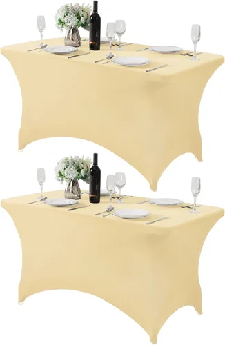 Vista 95 de Mantel de elastano para mesa de 6, 4 o 8 pies, universal, ajustable, para fiestas, banquetes, bodas y eventos, color verde manzana