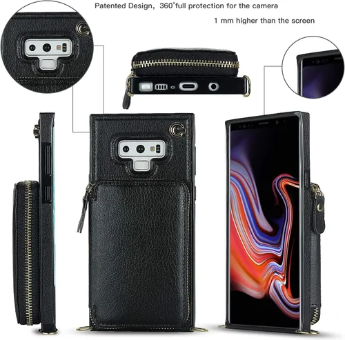 Vista 8 de Asuwish Funda de teléfono para Samsung Galaxy Note 9 con protector de pantalla de vidrio templado y soporte para tarjetas con cremallera, soporte