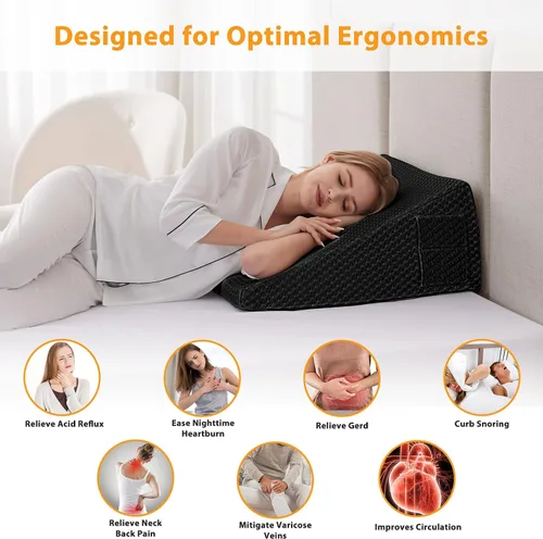 Vista 5 de Ruqmuis Almohada de cuña para reflujo ácido, almohada de cuña de cama para cabecero de 10 pulgadas, almohada de cuña para aliviar el dolor