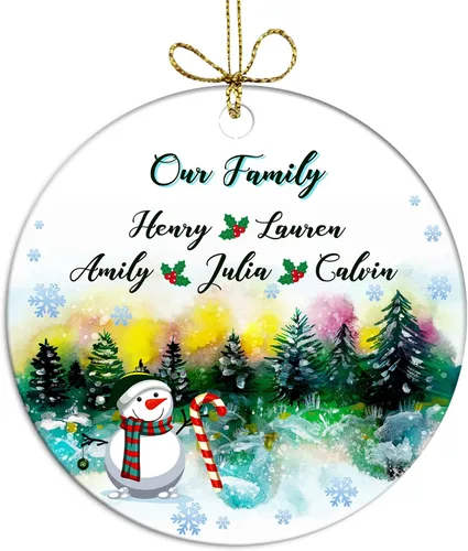 Vista 11 de Adorno de círculo de Navidad personalizado para la familia, adorno personalizado con nombre de familia para Navidad, adorno personalizado
