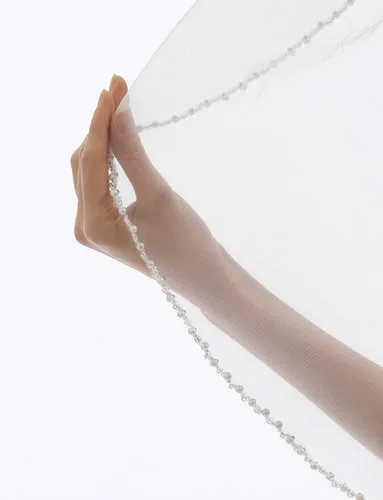 Vista 2 de Velo de novia corto con cuentas de cristal para mujer, 1 nivel, con peine X09