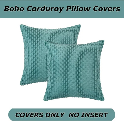 Vista 6 de Kevin Textile - Juego de 2 fundas de almohada de pana suave de 16 x 16 pulgadas, color verde aguamarina Fundas de almohada decorativas de pana