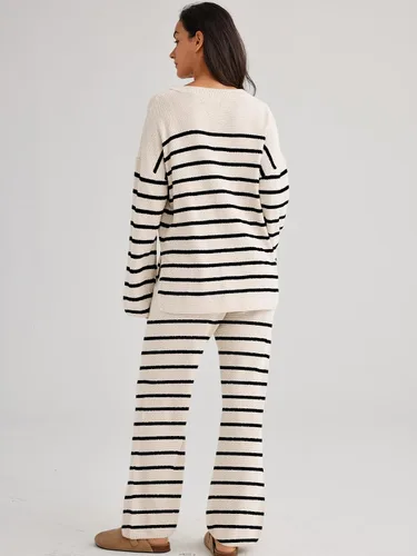 Vista 4 de LILLUSORY Conjunto de 2 piezas de moda de gran tamaño para mujer, conjuntos de descanso holgados a juego, cómodos conjuntos de suéter de punto