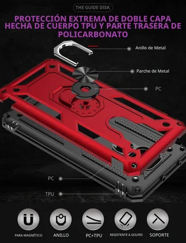 Vista 5 de YaHan Funda para Xiaomi Redmi Note 9, anillo giratorio de 360 grados, soporte híbrido, resistente, de doble capa, a prueba de golpes, con protector