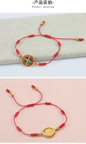 Vista 2 de Juego de 2 pulseras de cruz con medalla católica de la Virgen María y San Benito para hombres, mujeres, niños, niñas, adolescentes, pulsera