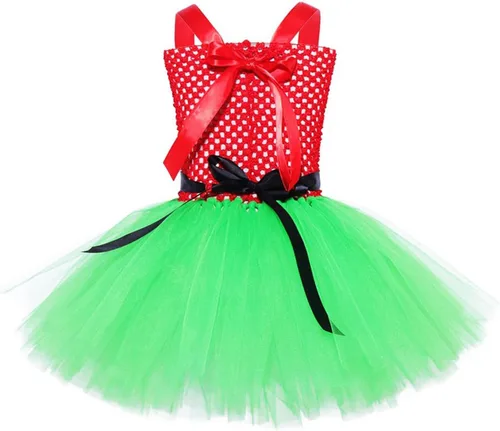 Vista 6 de BBAUER Cute Puffy Tulle Xmass Outfit,Christmas Girls Santa Costume with Hairband and Sock, Tutu Santa Costume Cosplay Outfit