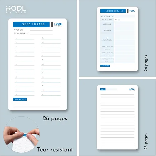 Vista 5 de Seedbook de Hodl My Seed - La forma más segura y conveniente de almacenar sus frases de semillas de recuperación criptográfica. Bloquee