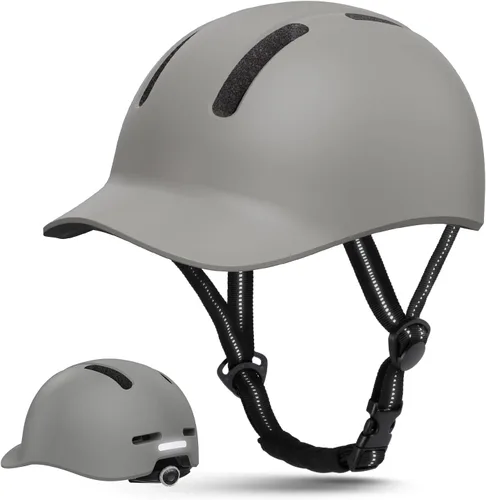 Vista 9 de Shinmax Casco de bicicleta – Casco de ciclismo ligero ajustable estilo gorra de béisbol con visera larga, tira reflectante, para viajes urbanos