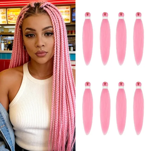 Vista 85 de 8 paquetes de extensiones preestiradas - 16 pulgadas de cabello trenzado premium, 55G/paquete, sin picazón, fijación en agua caliente, textura Perm