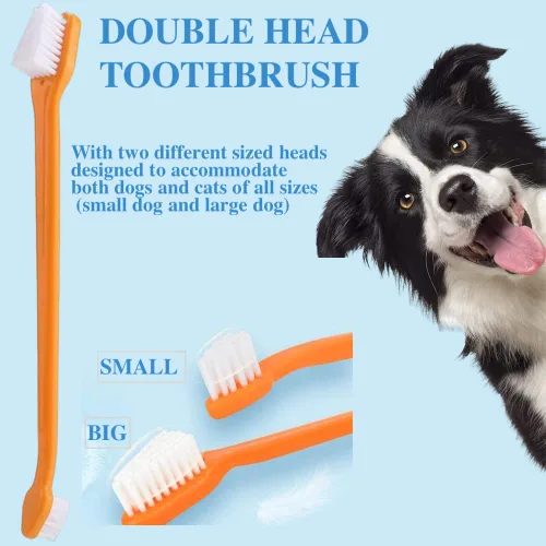 Vista 5 de Paquete de 8 cepillos de dientes pequeños para perros y gatos, cepillo de dientes para mascotas de 360º/mini cabeza/doble cabeza/10000 cerdas