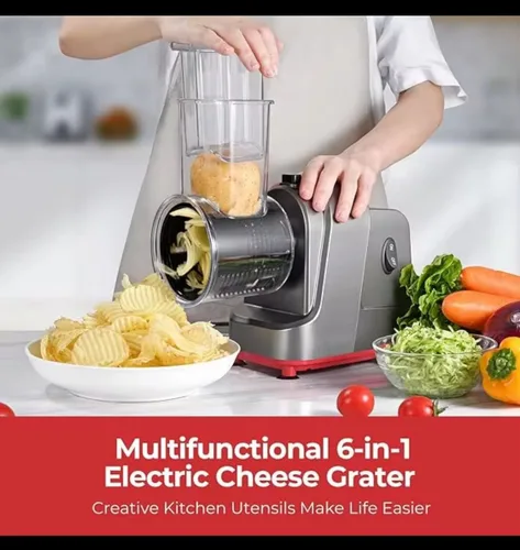 Vista 2 de Rallador eléctrico de queso 5 en 1 - Cortadora y trituradora eléctrica multifunción para queso, verduras, nueces y más - Potente motor de 150 W