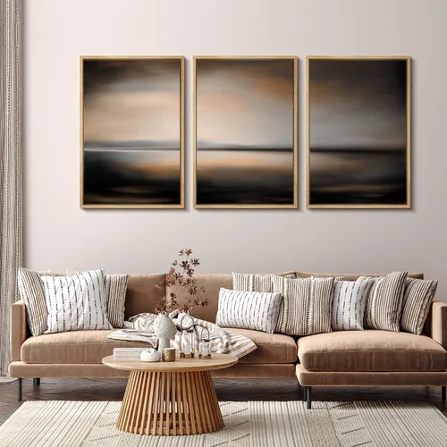 Vista 137 de SIGNFORD - Set de obras de arte en lienzo enmarcado para pared, ilustraciones abstractas de neblina del desierto en tonos neutros beige y marrón