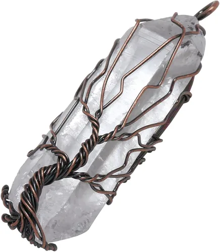 Vista 4 de VadiForest Natural Healing Crystal Stone Tree of Life Wire Wrapped Pendant Necklace Reiki Gemstone Quartz Wand Heart Necklace Women Girl Jewelry for