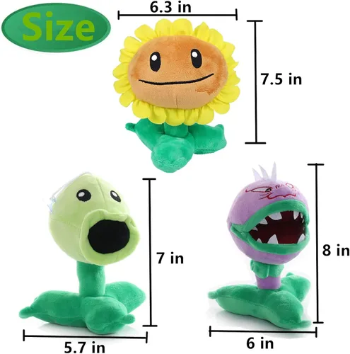 Vista 4 de JHESAO 6 piezas de plantas y zombis PVZ - Juego de plantas de peluche de juguete Peashooter Purple Gray Conehead Zombi, 1 2 muñecos de peluche