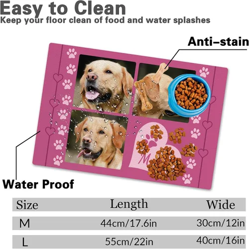 Vista 2 de Alfombrillas personalizadas de piel sintética para comida y agua, antideslizante e impermeable para nombre/foto, tapete personalizado