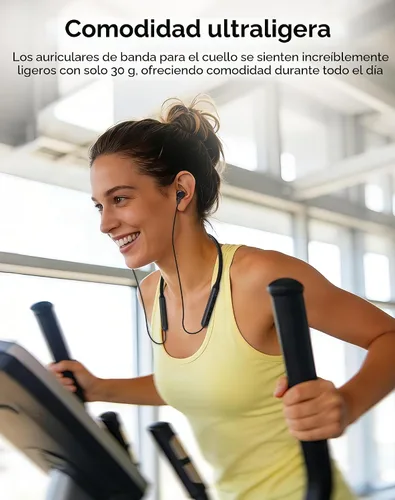 Vista 5 de Auriculares Bluetooth con banda para el cuello, auriculares inalámbricos Bluetooth 6.0 con micrófono, luz cómoda, graves profundos, tiempo de Negro