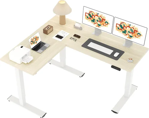 Vista 17 de SANODESK - Escritorio de pie en forma de L, altura ajustable, escritorio de esquina eléctrico, mesa de computadora ajustable de 63 x 48 pulgadas