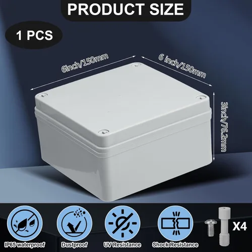 Vista 2 de Kanayu Caja de Conexiones (6 x 6 x 3 pulgadas) Caja de Conductos Eléctricos Impermeable IP65 Resistente al Agua Plástico ABS A Prueba de Polvo