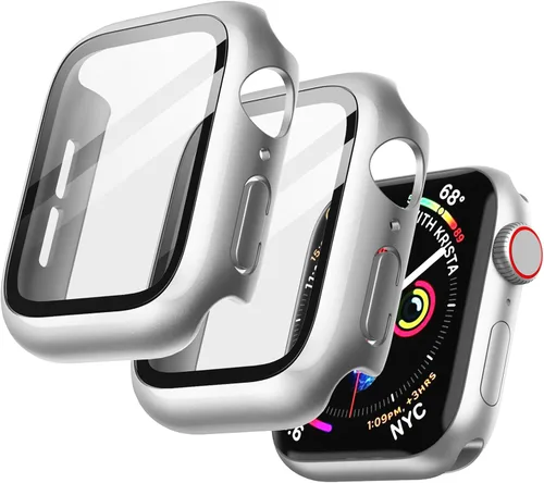Vista 24 de JETech Funda para Apple Watch SE 3/2/1, Series 6/5/4 de 1.575 in, color negro con protector de pantalla, vidrio templado incorporado, alta