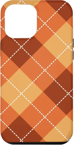 Vista 25 de Funda para iPhone 13 Pro, naranja, amarillo y marrón, a cuadros, otoño, calabazas