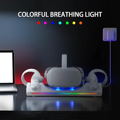 Vista 7 de WIOR Base de carga compatible con accesorios Oculus Quest 2, soporte de carga para auriculares VR, estación de carga magnética para Meta Quest 2