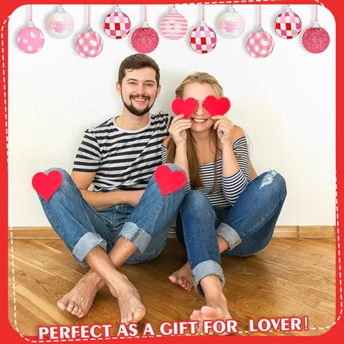 Vista 5 de Zhanmai 12 adornos de bola para el día de San Valentín, mini bolas envueltas de tela rosa de 1.97 pulgadas, adornos decorativos colgantes