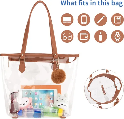 Vista 2 de Bolso de hombro transparente grande con colgante de felpa
